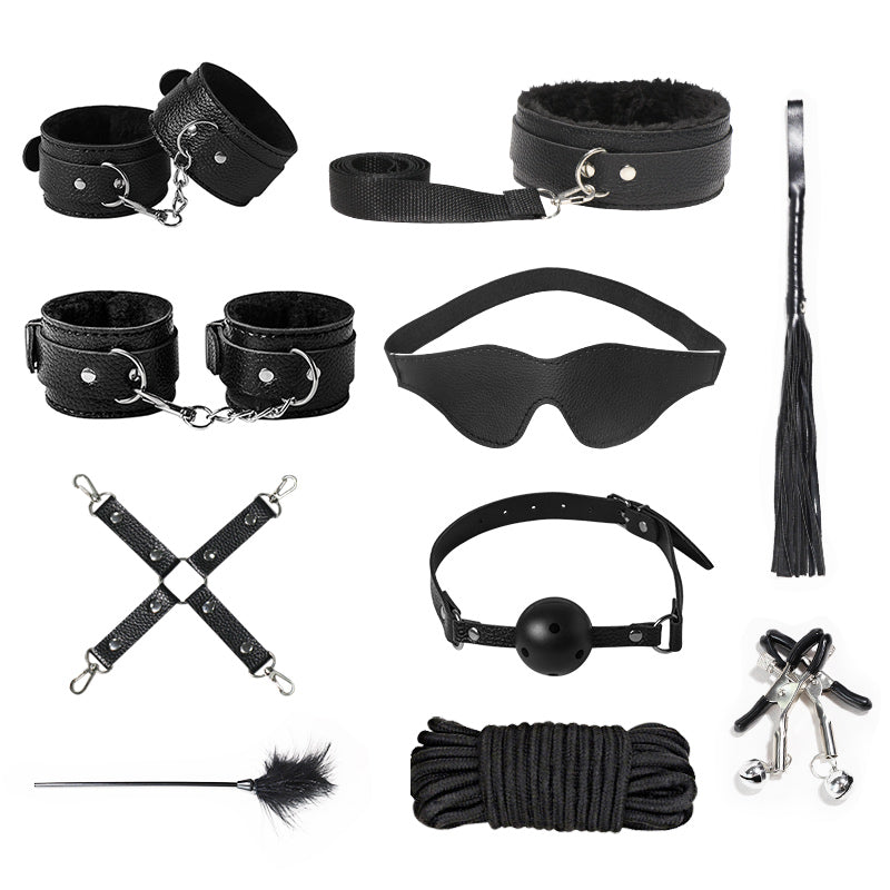 SM Plush Leather 10-Piece Set Bondage Kit