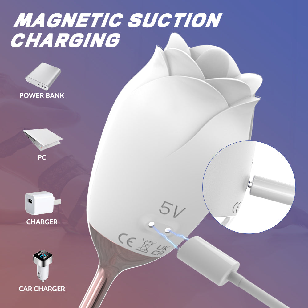 Rose Tongue Licking Vibrator Sex Toy for Women - White